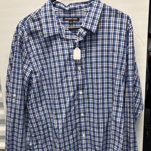 Michael Kors Men's Plaid Shirt in Blue and White